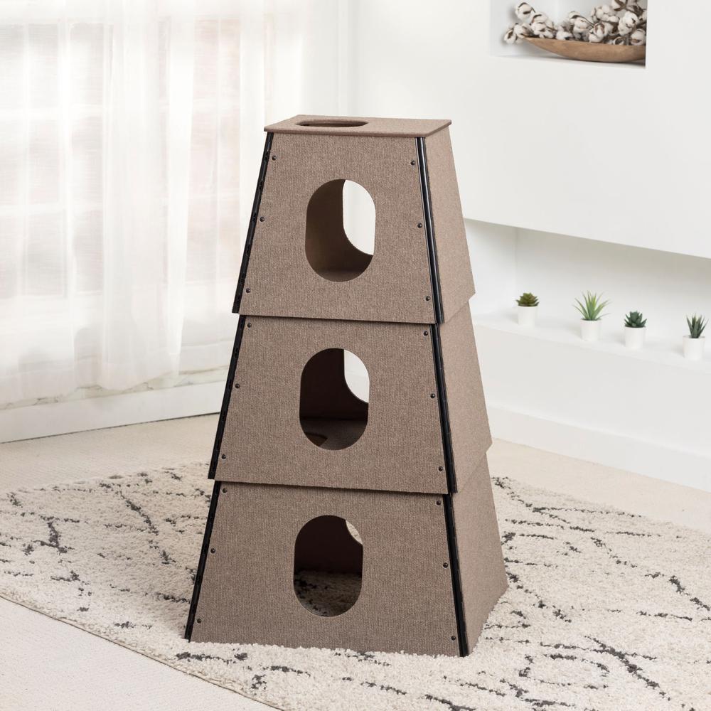 Happystack Cat Tower Model HS3SQTAN1 Pyramid Design in Tan Indoor/Outdoor Carpet. Picture 1