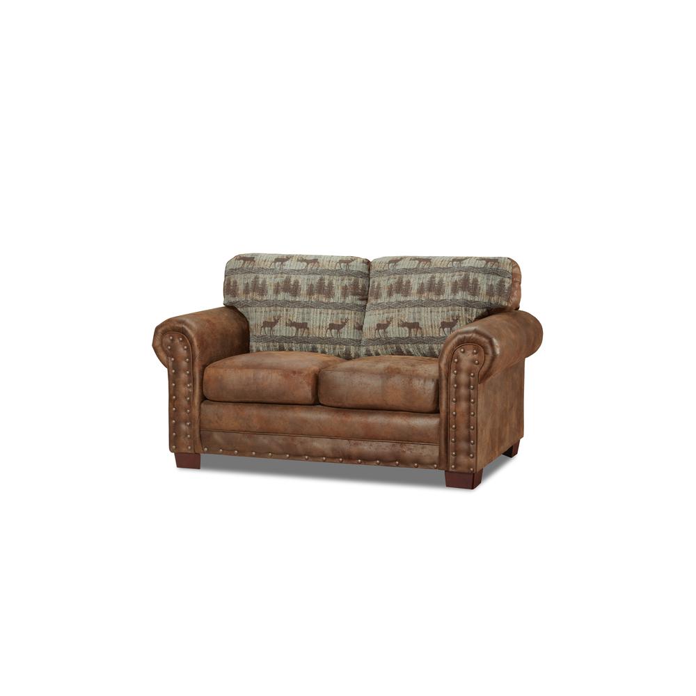 American Furniture Classics Model 8502-90 Deer Teal Lodge Tapestry Loveseat. Picture 1