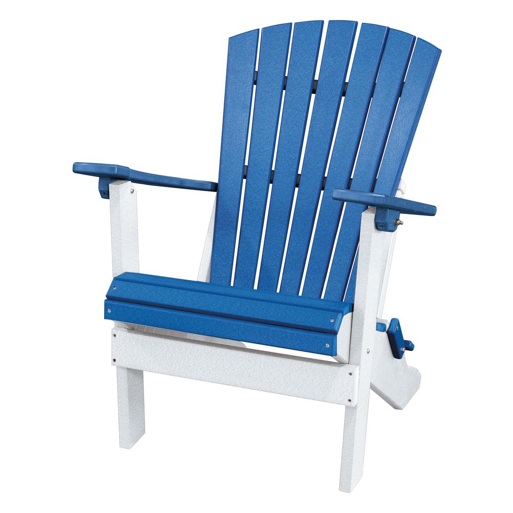 Fan Back Folding Adirondack Chair Made in the USA- Blue, White. Picture 1