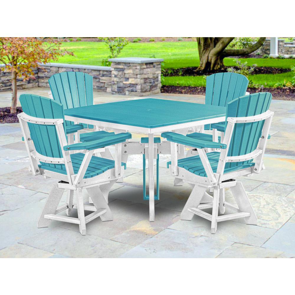 Five Piece Square Counter Height Dining Set in Aruba Blue with a White Base. Picture 4