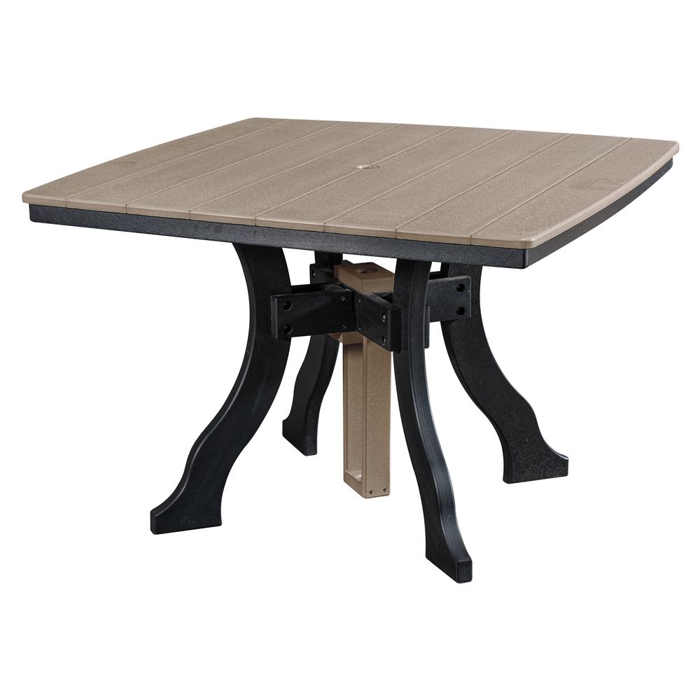 Dining Height Square Table in Weatherwood with a Black Base. Picture 1