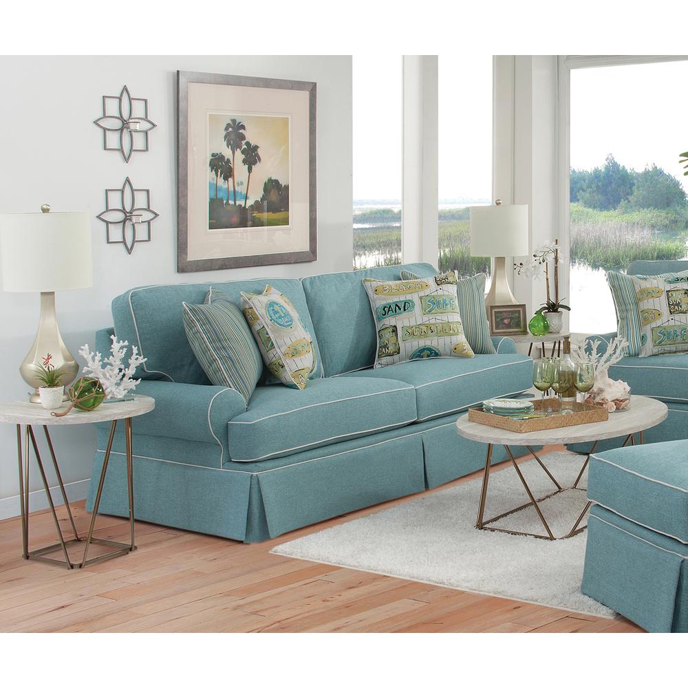 American Furniture Classics Coastal Aqua Sofa with Four Accent Pillows. Picture 5
