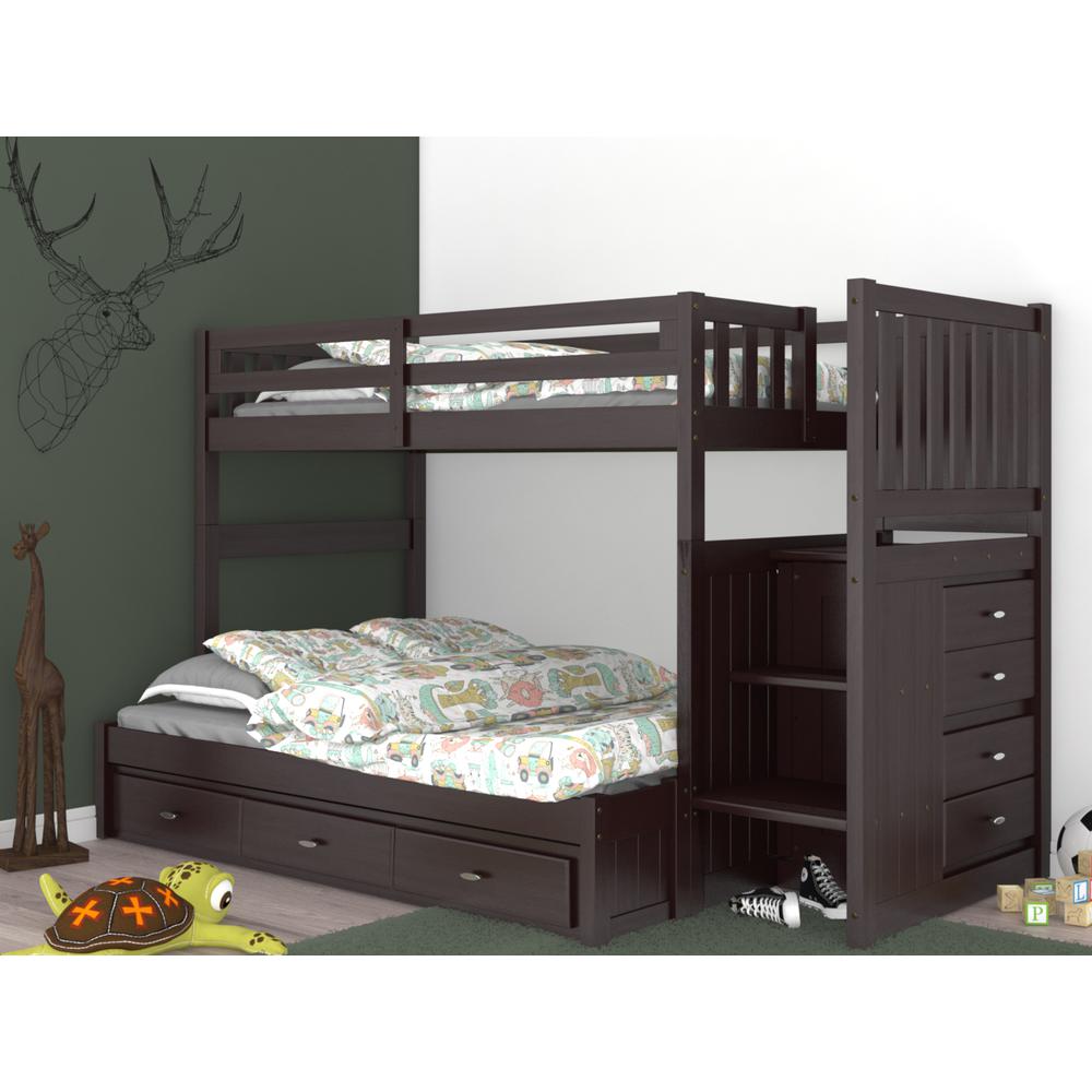 Mission Staircase Twin over Full Bunk Bed with Seven Drawers. Picture 6