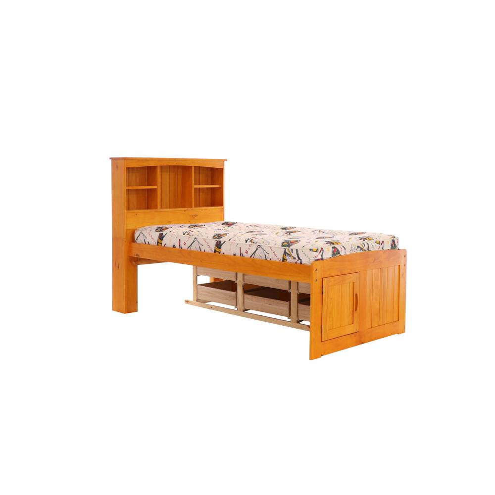 OS Home and Office Furniture Model 82120K6-22 Solid Pine Twin Captains Bookcase Bed with 6 drawers in Warm Honey. Picture 6