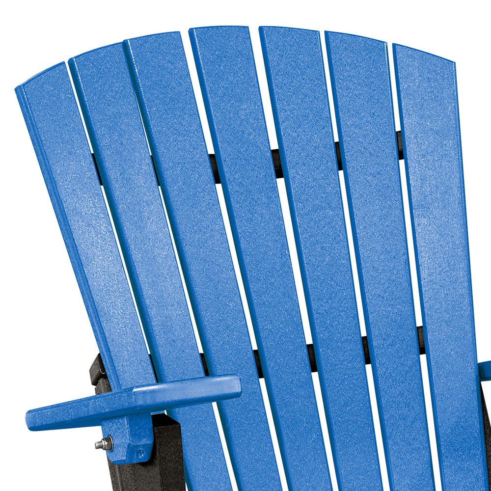 OS Home and Office Model 519BBK Fan Back Folding Adirondack Chair in Blue with a Black Base, Made in the USA. Picture 5