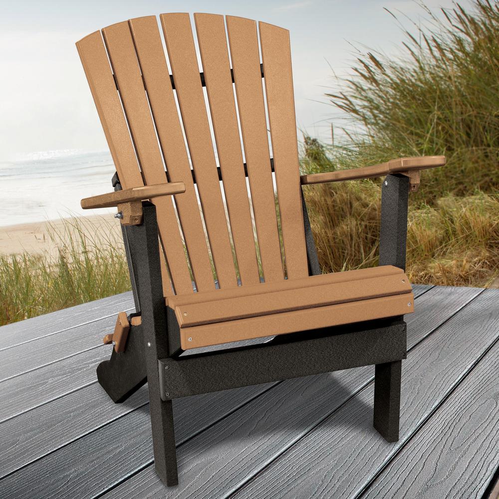 OS Home and Office Model 519CBK Fan Back Folding Adirondack Chair in Cedar with a Black Base, Made in the USA. Picture 1
