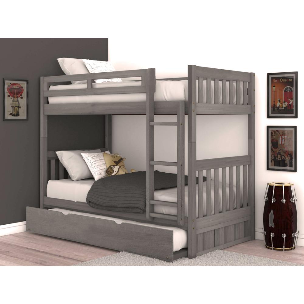 Solid Pine Twin/Twin Bunk Bed with Twin Trundle in Charcoal Gray. Picture 9