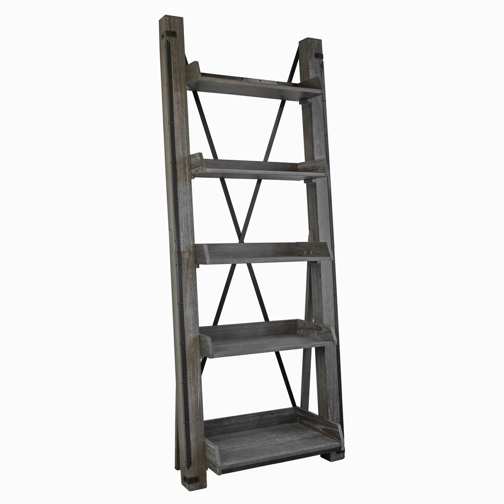 Industrial Open Ladder Bookcase in Washed Driftwood Finish. Picture 1