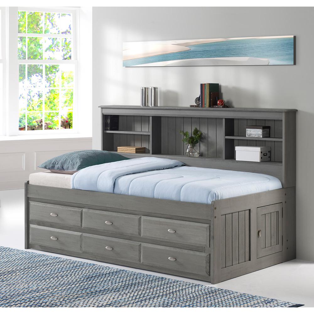 OS Home and Office Furniture Model 83222-6-KD, Solid Pine Twin Daybed with Six Sturdy Drawers in Charcoal Gray. Picture 2