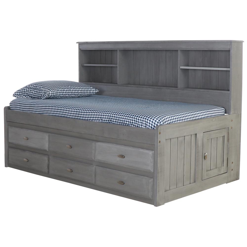 OS Home and Office Furniture Model 83222-6-KD, Solid Pine Twin Daybed with Six Sturdy Drawers in Charcoal Gray. Picture 1