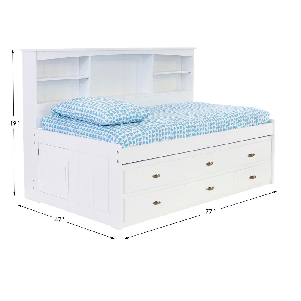 OS Home and Office Furniture Model 0222-K6-R-KD, Solid Pine Twin Bookcase Daybed with Six Drawers in Casual White. Picture 3