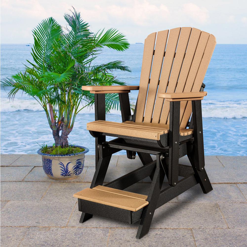 OS Home and Office Model 516CBK Fan Back Balcony Glider in Cedar with a Black Base, Made in the USA. Picture 1