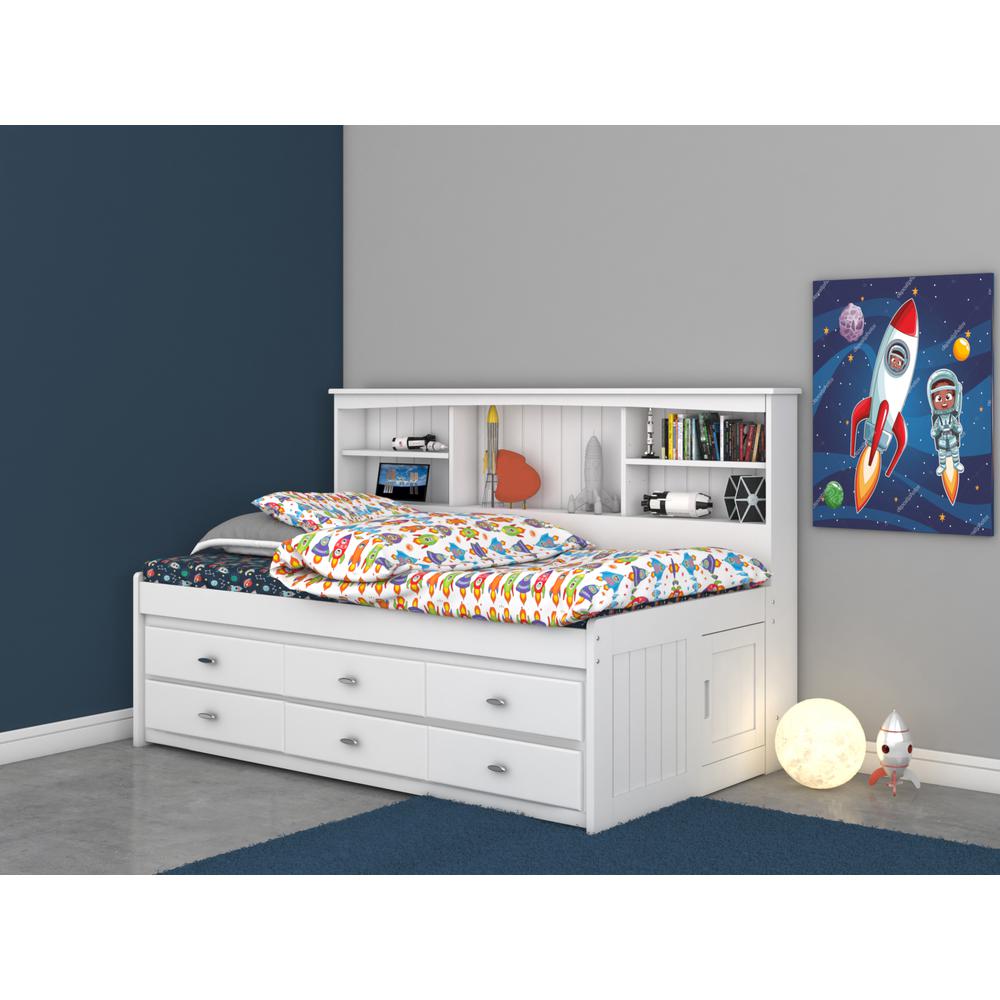 OS Home and Office Furniture Model 0222-K6-R-KD, Solid Pine Twin Bookcase Daybed with Six Drawers in Casual White. Picture 2