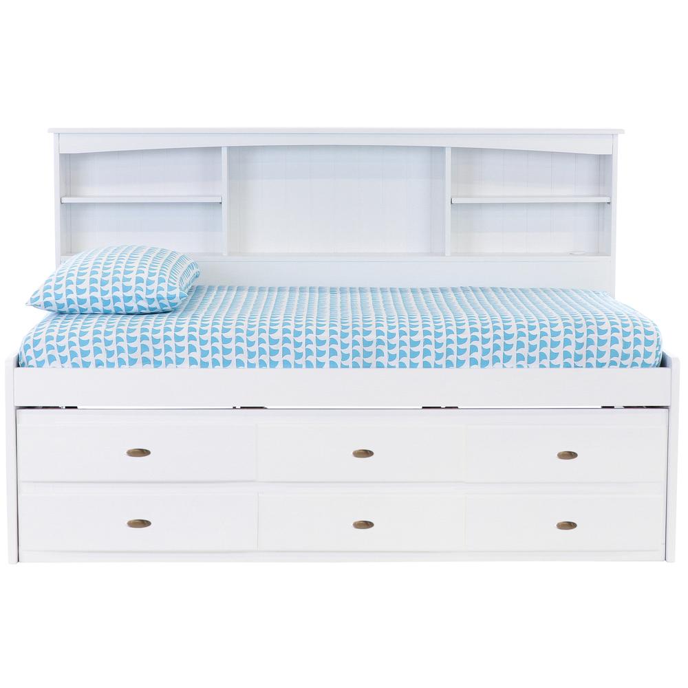 OS Home and Office Furniture Model 0222-K6-R-KD, Solid Pine Twin Bookcase Daybed with Six Drawers in Casual White. Picture 5