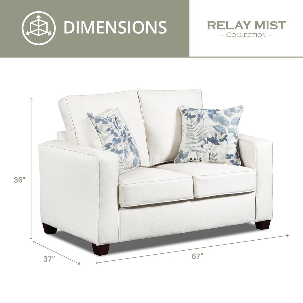 Living Room Relay Mist Loveseat with Two Throw Pillows. Picture 2