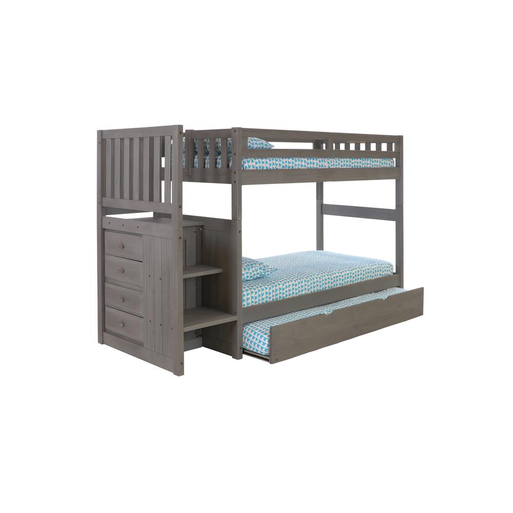 Solid Pine Mission Staircase Twin, Twin Bunk Bed with Drawer Chest, Trundle Bed. Picture 2