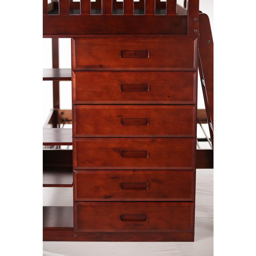 OS Home and Office Furniture Model 2806-22, Solid Pine Twin Over Full Loft Bed with Six Drawers in  Rich Merlot. Picture 6