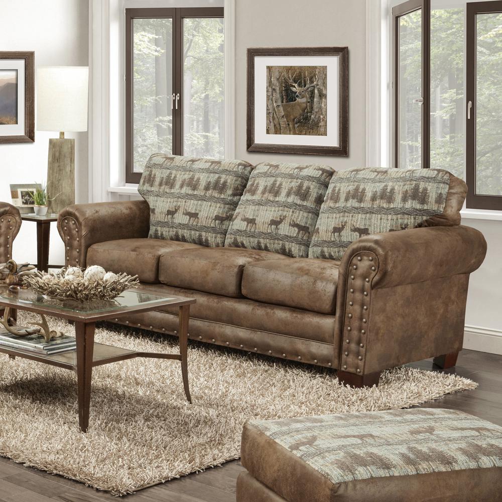 American Furniture Classics Model 8505-90 Deer Teal Lodge Tapestry Sofa Sleeper. Picture 2