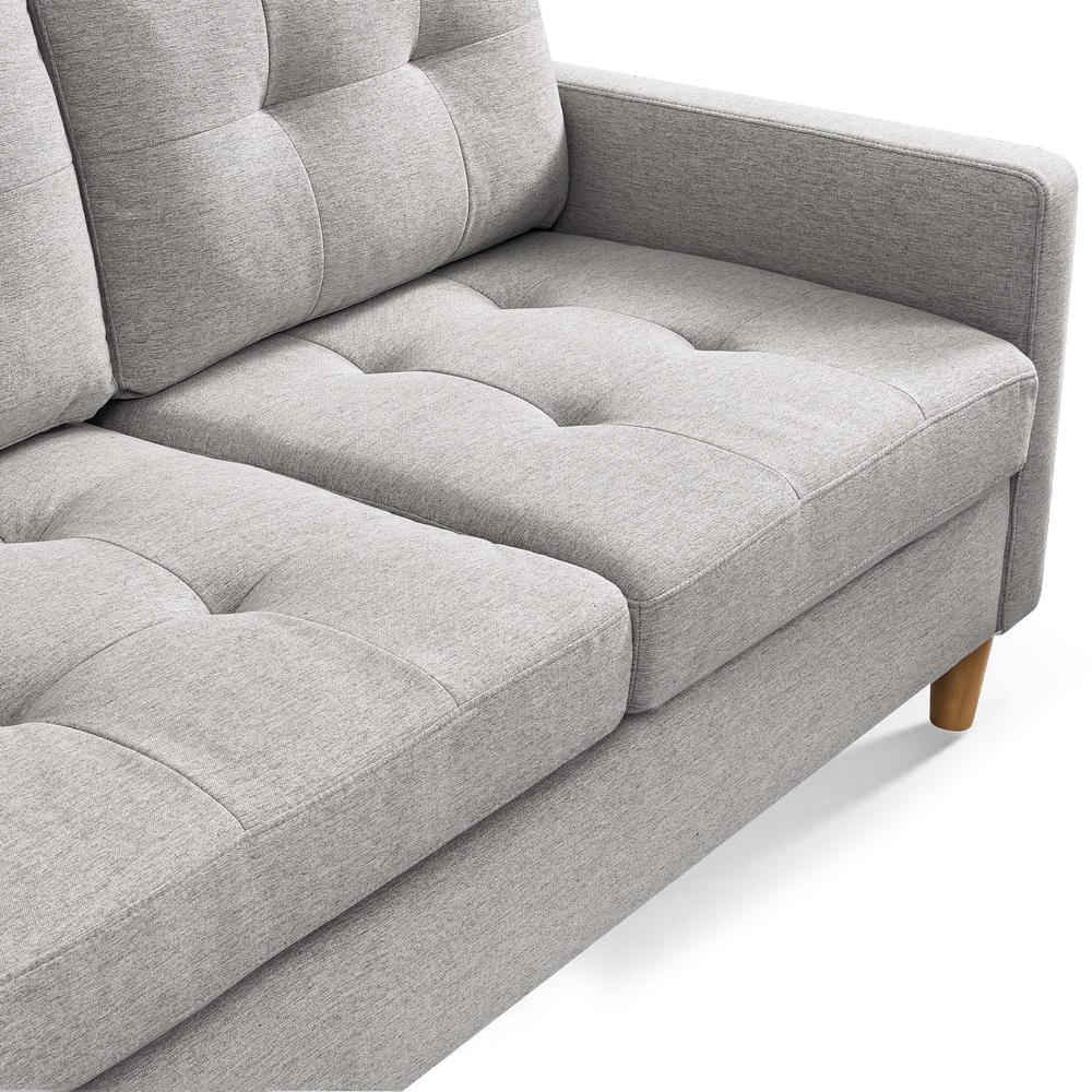 Two Piece Upholstered Tufted L Shaped Sectional with Ottoman in Light Grey. Picture 9
