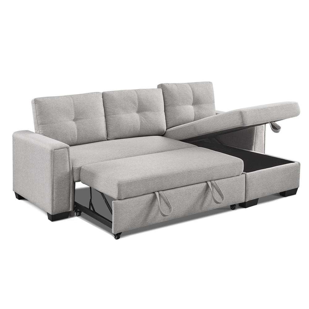 Tufted Sectional Chaise Sofa Sleeper with Storage in Light Grey. Picture 13
