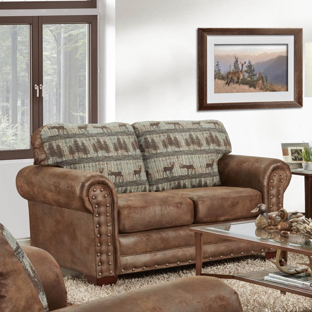 American Furniture Classics Model 8502-90 Deer Teal Lodge Tapestry Loveseat. Picture 2