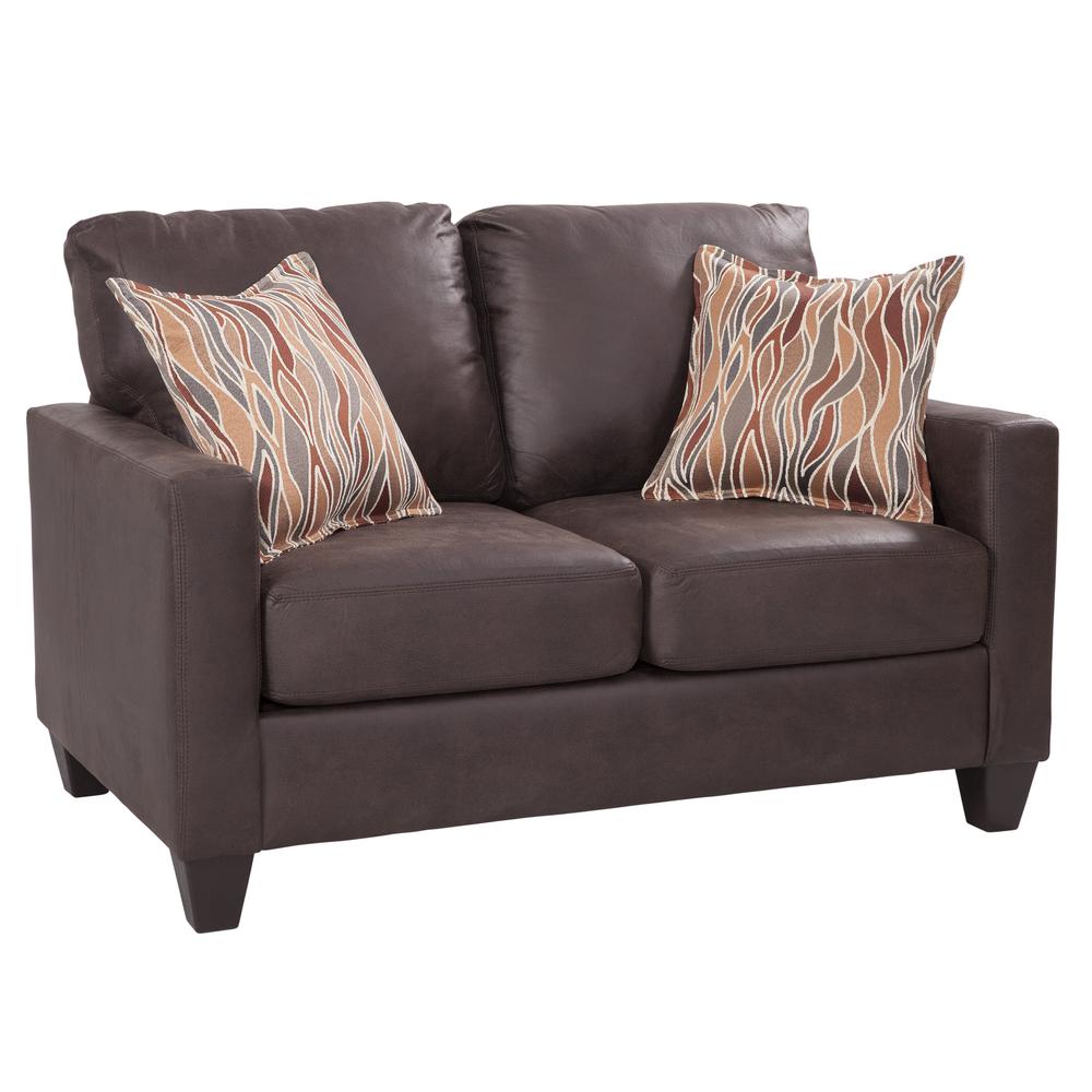 American Furniture Classics Loveseat with Two Accent Pillows, Brown. Picture 1