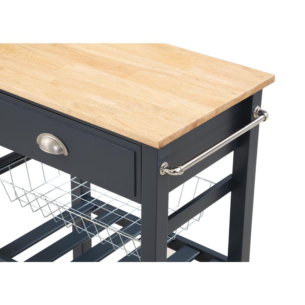 OS Home and Office Furniture Model HMPNW-70 Hampton Kitchen Cart in Blue with Solid Rubberwood Top. Picture 7