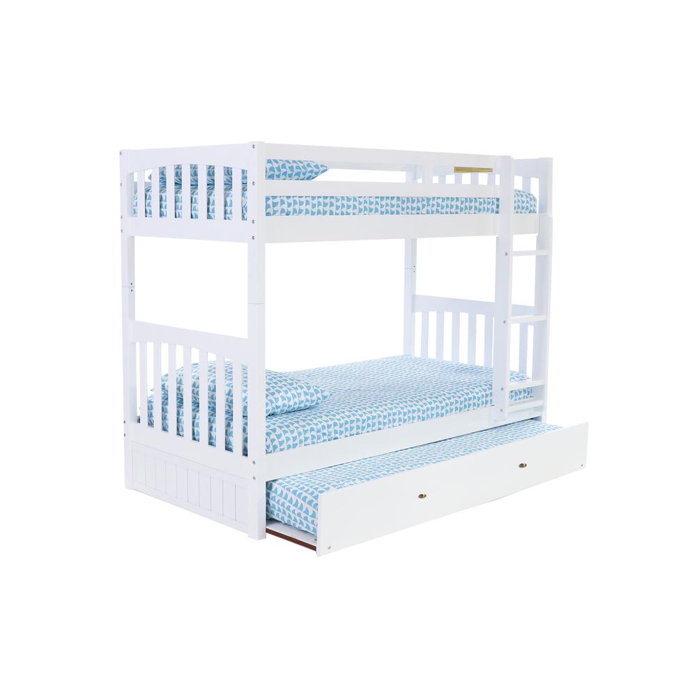 Solid Pine Twin over Twin Bunk Bed with Roll out Twin Trundle Bed. Picture 1