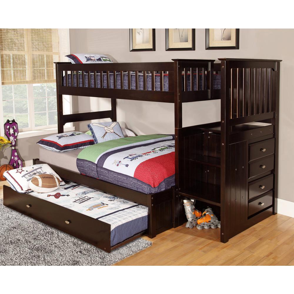 Mission Staircase Twin over Full Bunk Bed with Four Drawer Chest. Picture 6