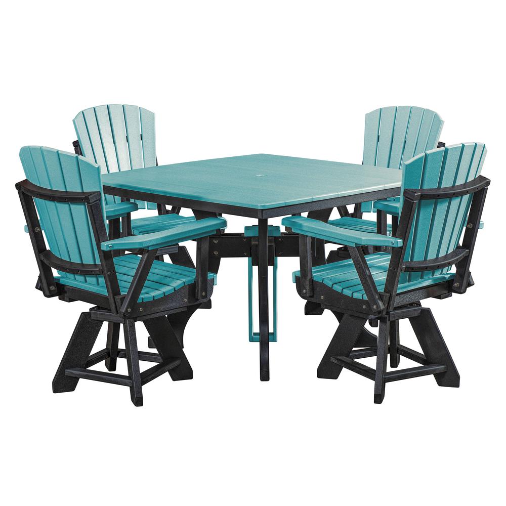 Fice Piece Square Dining Height Dining Set in Aruba Blue with a Black Base. Picture 3