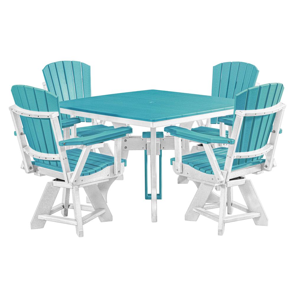 Five Piece Square Counter Height Dining Set in Aruba Blue with a White Base. Picture 3