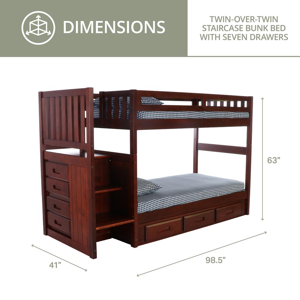 Solid Pine Mission Staircase Twin over Twin Bunk Bed with Seven Drawers. Picture 4
