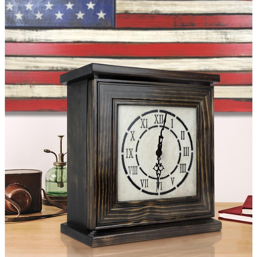 American Furniture Classics Model CLOCKDW Mantel Clock in Dark Walnut Veneer with Secret Compartment. Picture 1
