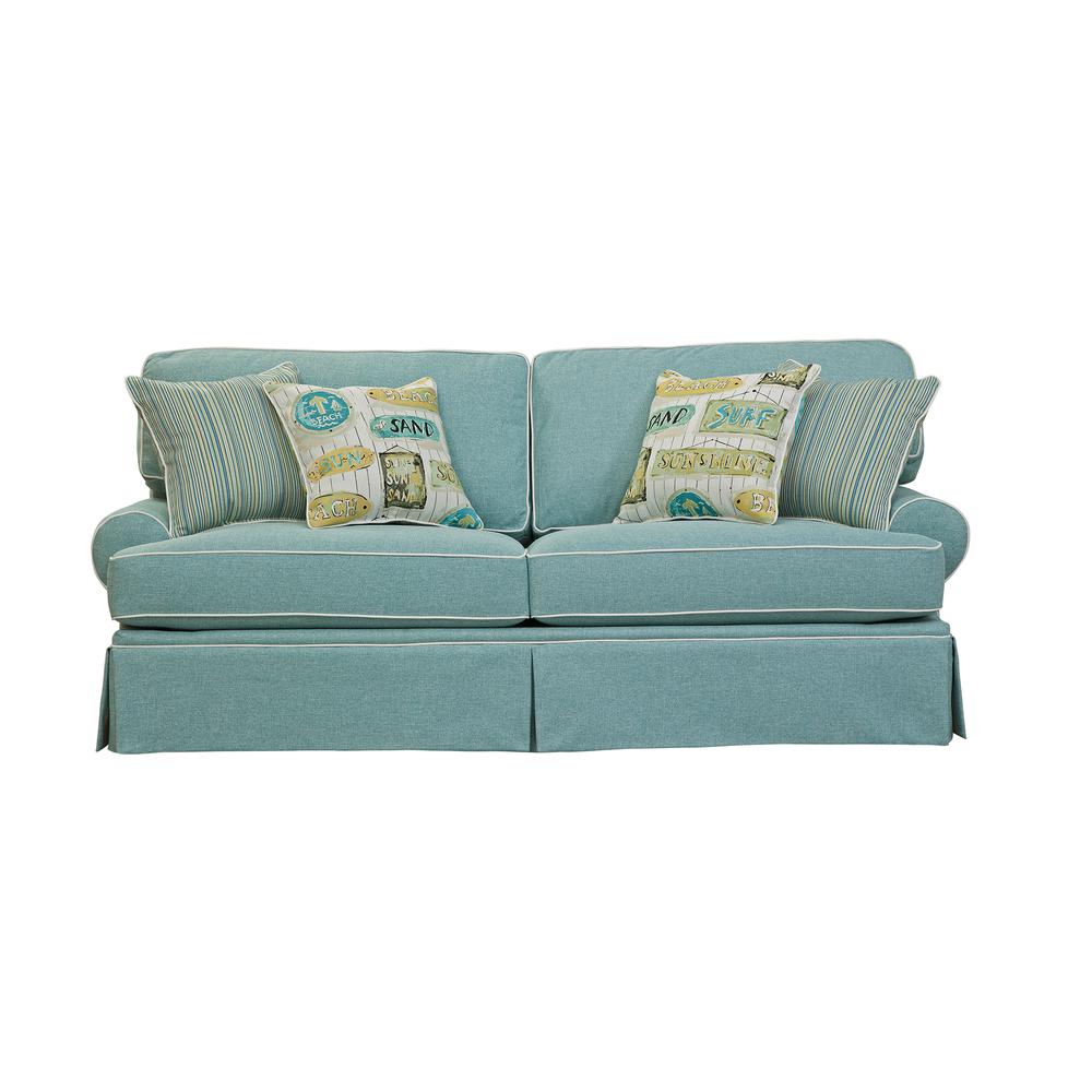 American Furniture Classics Coastal Aqua Sofa with Four Accent Pillows. Picture 1