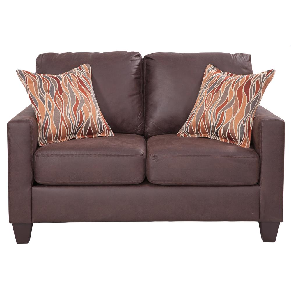 American Furniture Classics Loveseat with Two Accent Pillows, Brown. Picture 2