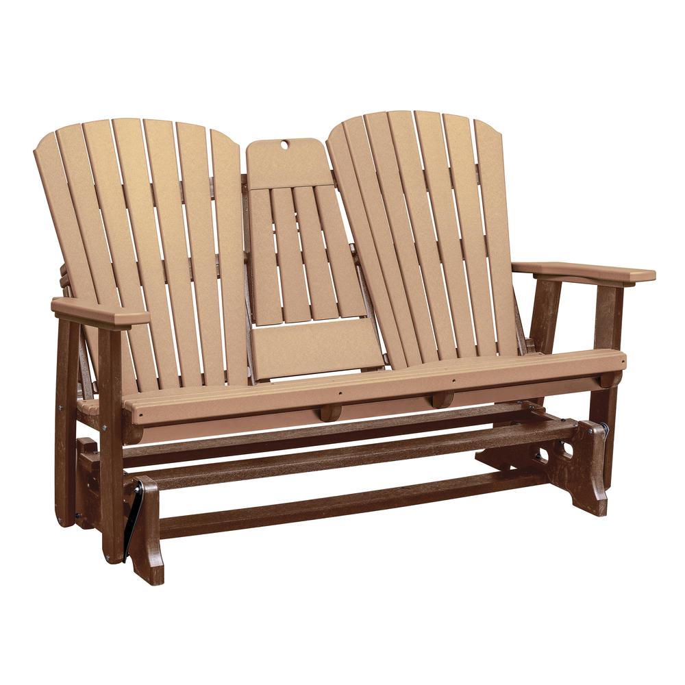 Two Seat Fan Back Glider with Drop Down Table/Cup Holder in Cedar. Picture 1