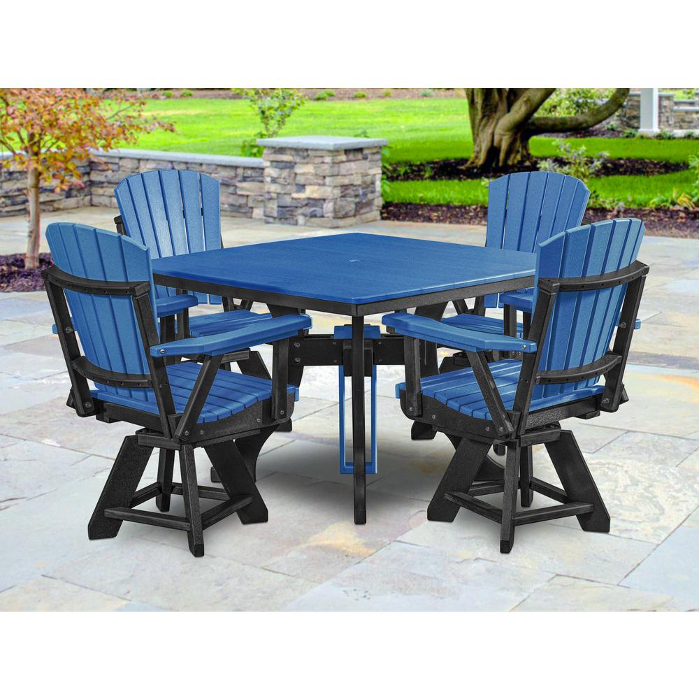 Five Piece Square Dining Height Dining Set in Blue with a Black Base. Picture 4