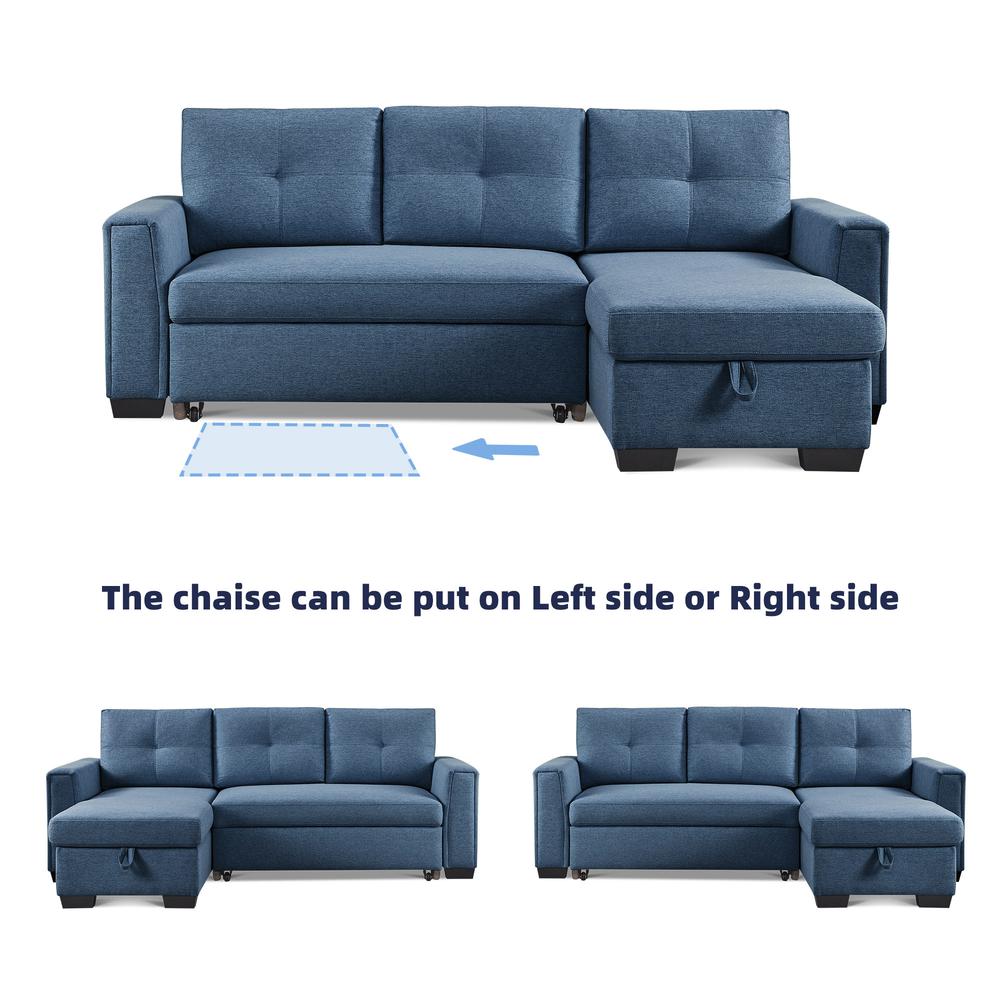 Tufted Sectional Chaise Sofa Sleeper with Storage in Blue. Picture 3
