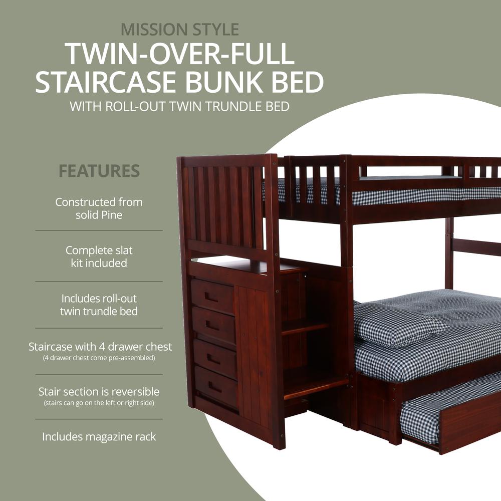 Solid Pine Mission Staircase Twin over Full Bunk Bed with Four Drawer Chest. Picture 5