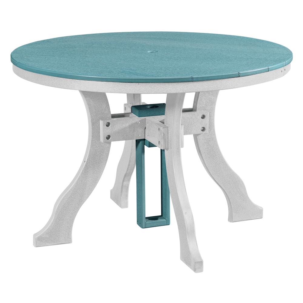 Dining Height Round Table in Aruba Blue with a White Base. Picture 1