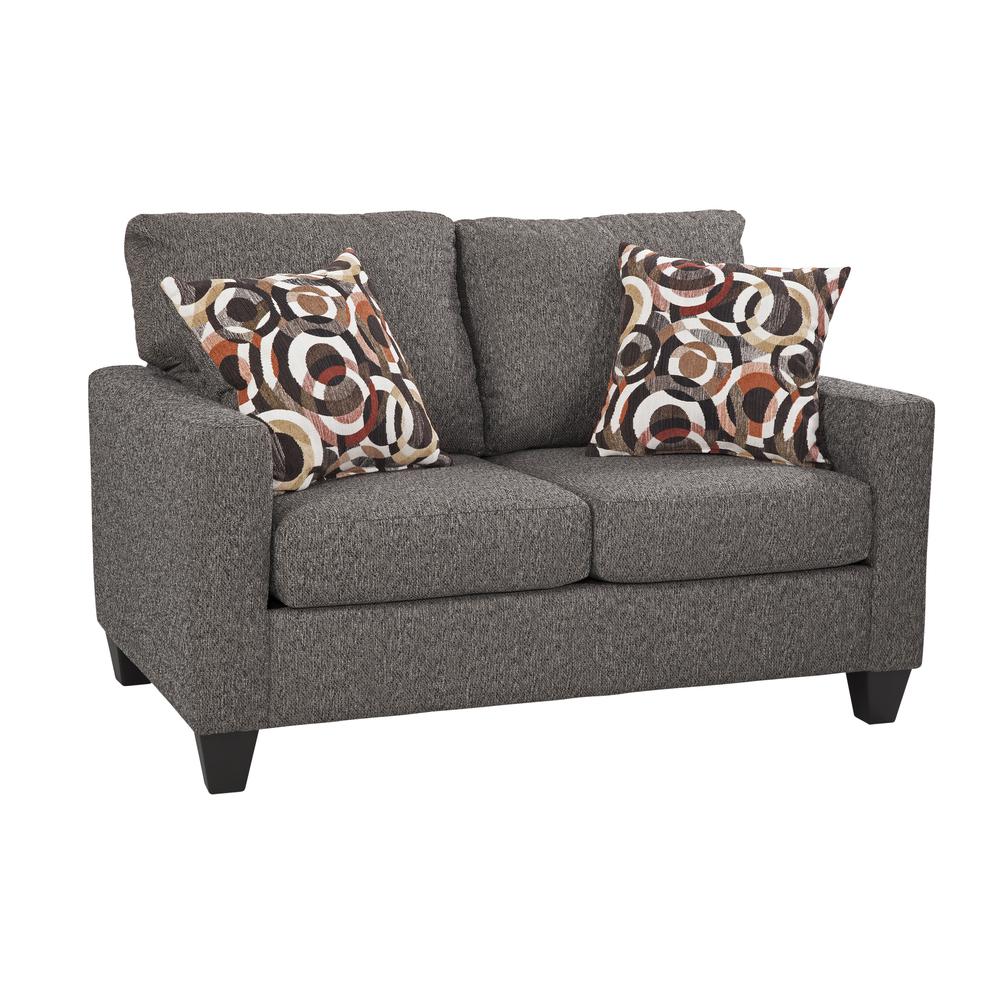 American Furniture Classics Charcoal Loveseat with 2 Accent Pillows. Picture 1