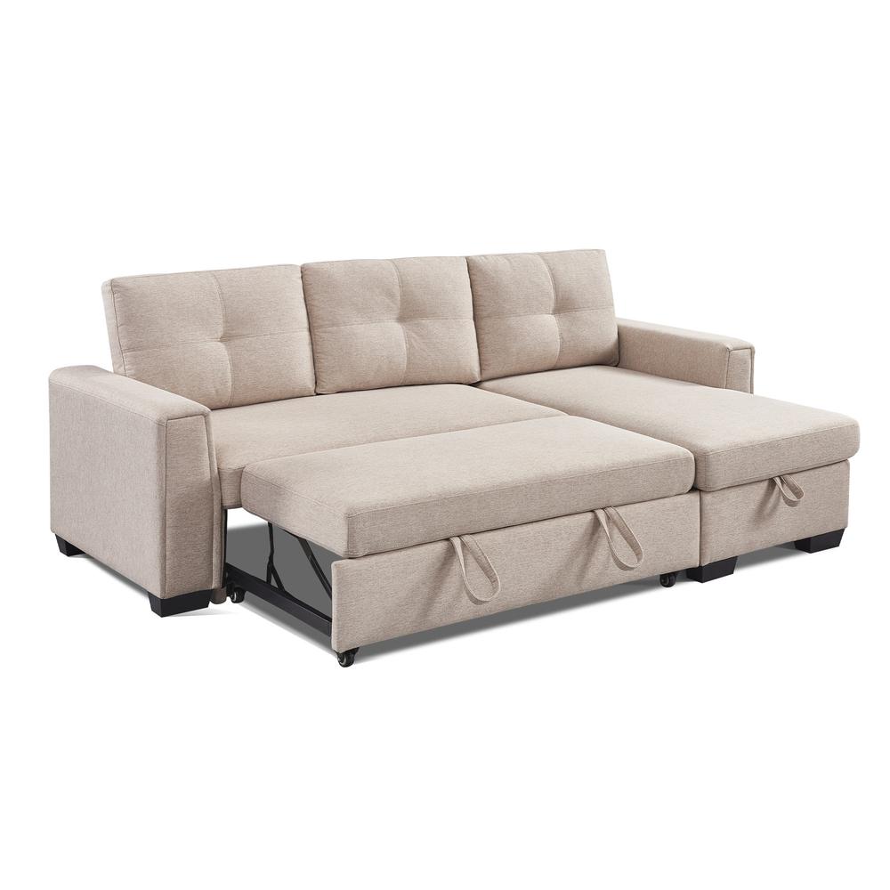 Tufted Sectional Chaise Sofa Sleeper with Storage. Picture 8