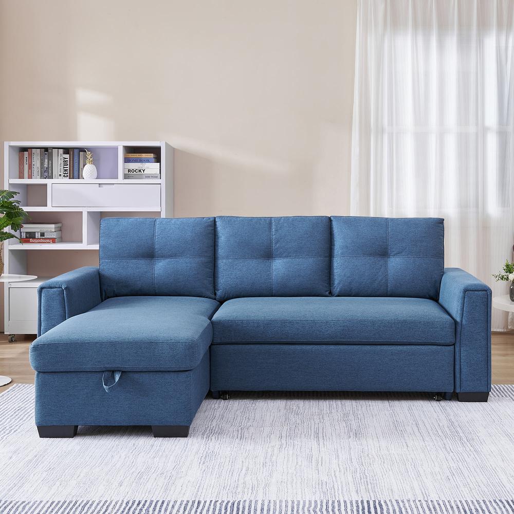 Tufted Sectional Chaise Sofa Sleeper with Storage in Blue. Picture 12