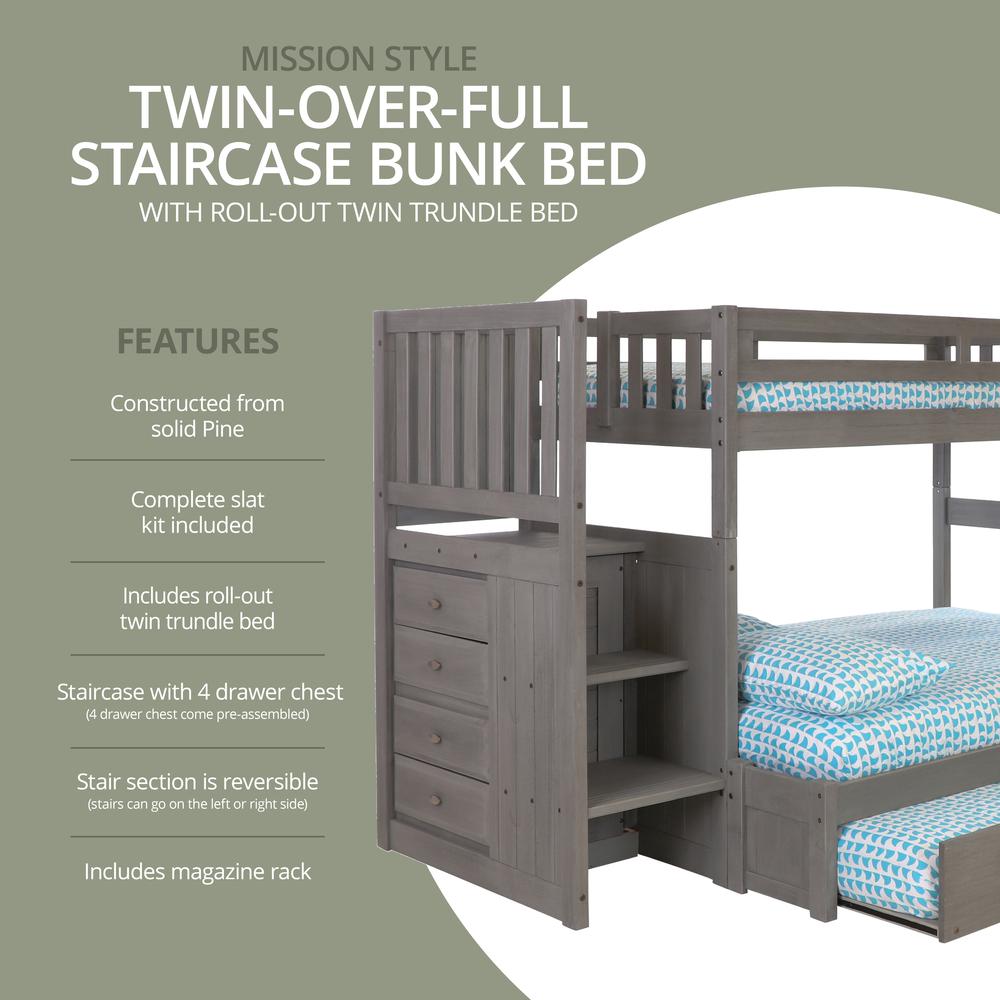 Solid Pine Mission Staircase Twin, Full Bunk Bed with Drawer Chest. Picture 6