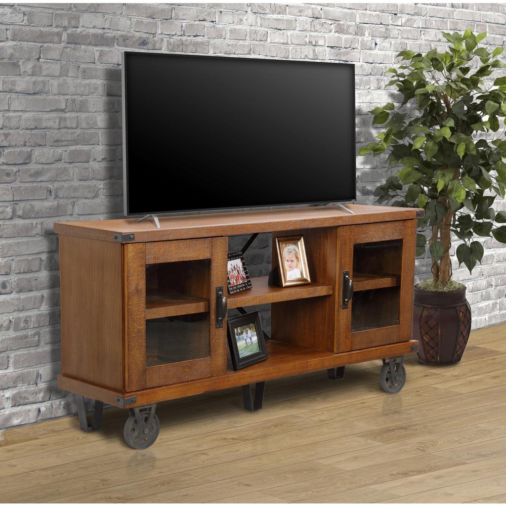 Industrial Collection 60 inch wide TV Console with glass doors. Picture 1