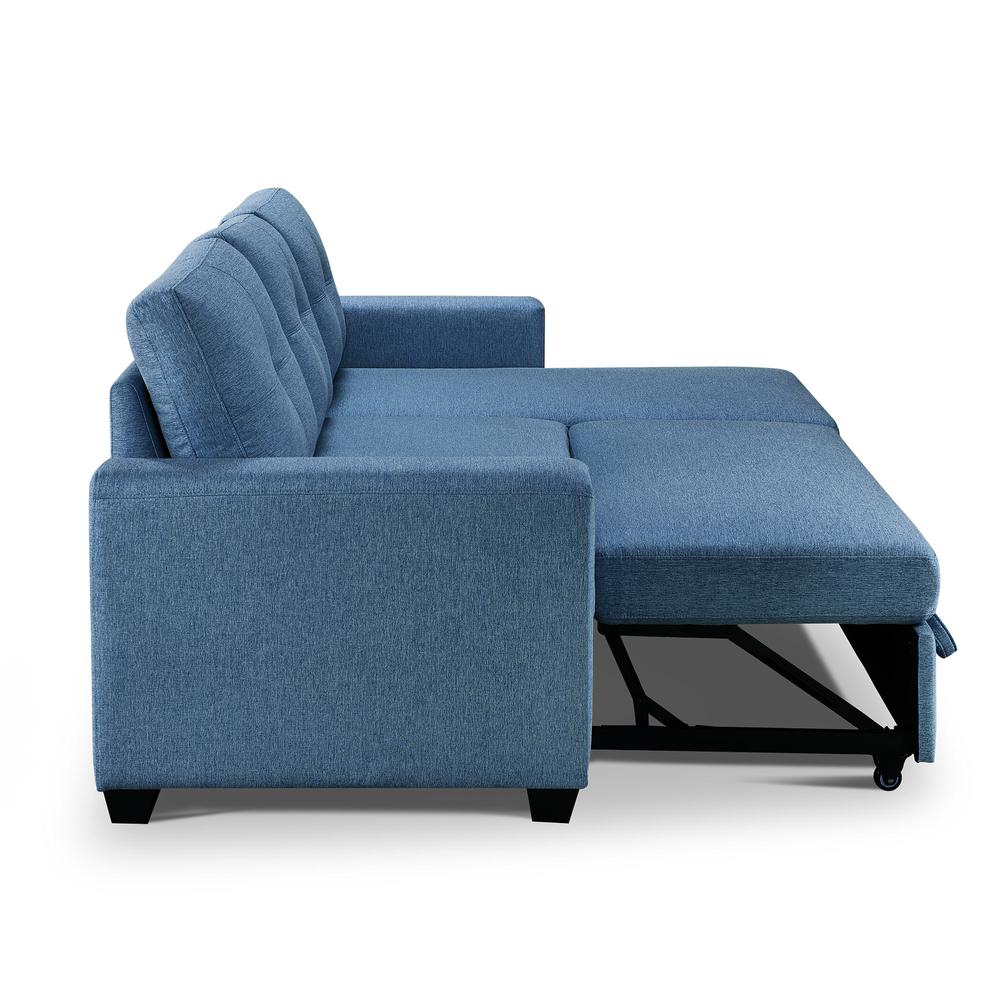 Tufted Sectional Chaise Sofa Sleeper with Storage in Blue. Picture 11
