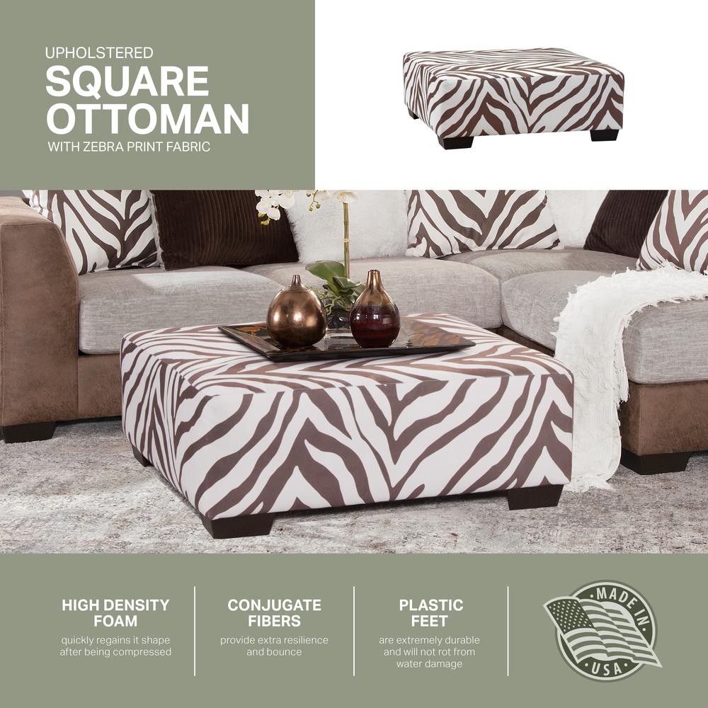 Square Arm Series Brown and White Zebra Upholstered Ottoman. Picture 6