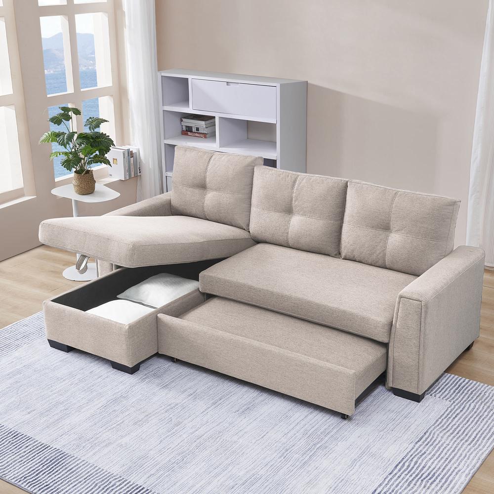 Tufted Sectional Chaise Sofa Sleeper with Storage. Picture 12