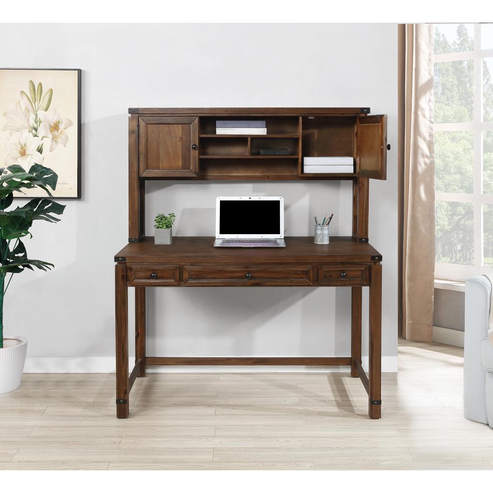 OS Home and Office Furniture Model BTDH2937-BR Desk with Hutch in Brushed Walnut Wood Veneer. Picture 4