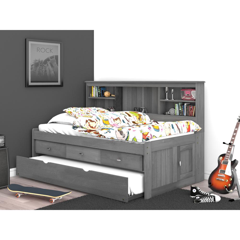 OS Home and Office Furniture Model 83222-3-KD, Solid Pine Twin Daybed with Three Drawers and Twin Trundle in Charcoal Gray. Picture 2